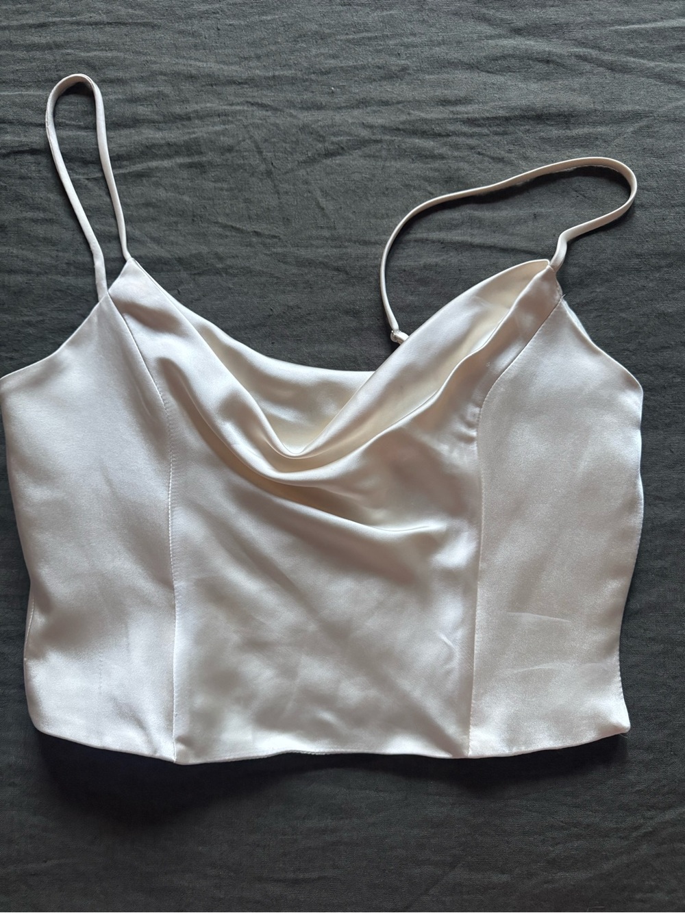 Zara White Satin Cowl Neck Spaghetti Strap Crop Top